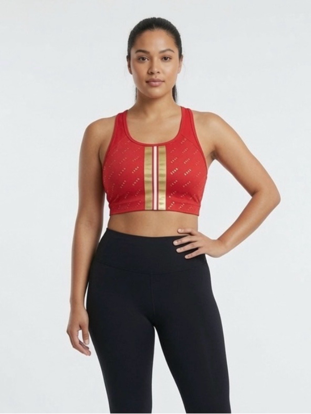 VS Pink Ultimate Red Metallic Striped Racerback Unlined Sports Bra Medium M